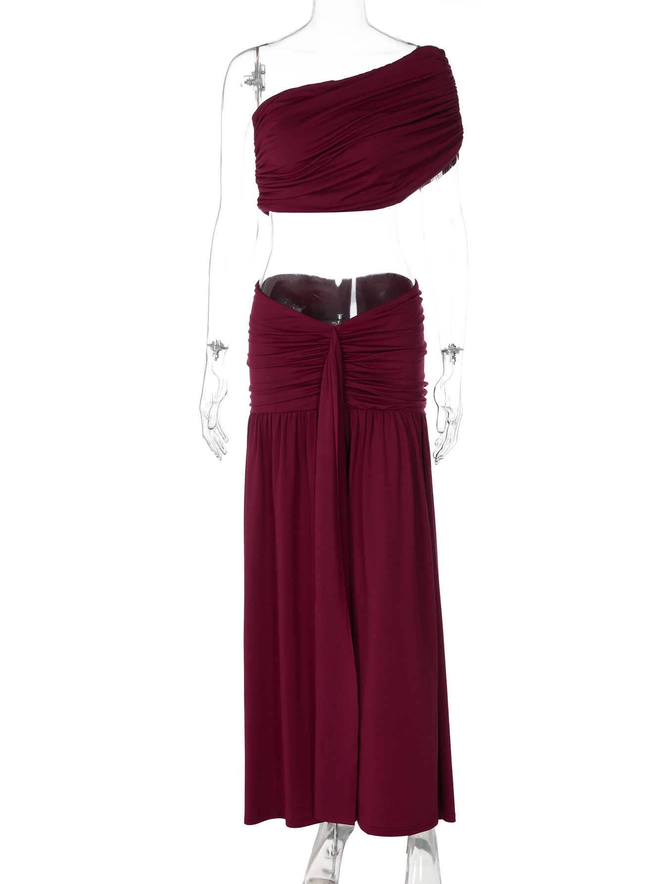 Ensemble jupe et haut 2 pièces sexy et élégant pour femme Dulzura, avec haut court dos nu à col asymétrique et jupe longue ajustée assortie