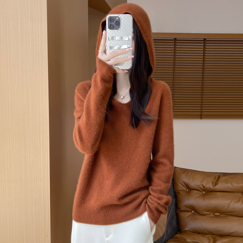 Femmes automne hiver vêtements col à capuche pull 100% laine mérinos pull nouvelle mode cachemire hauts bas tricots doux