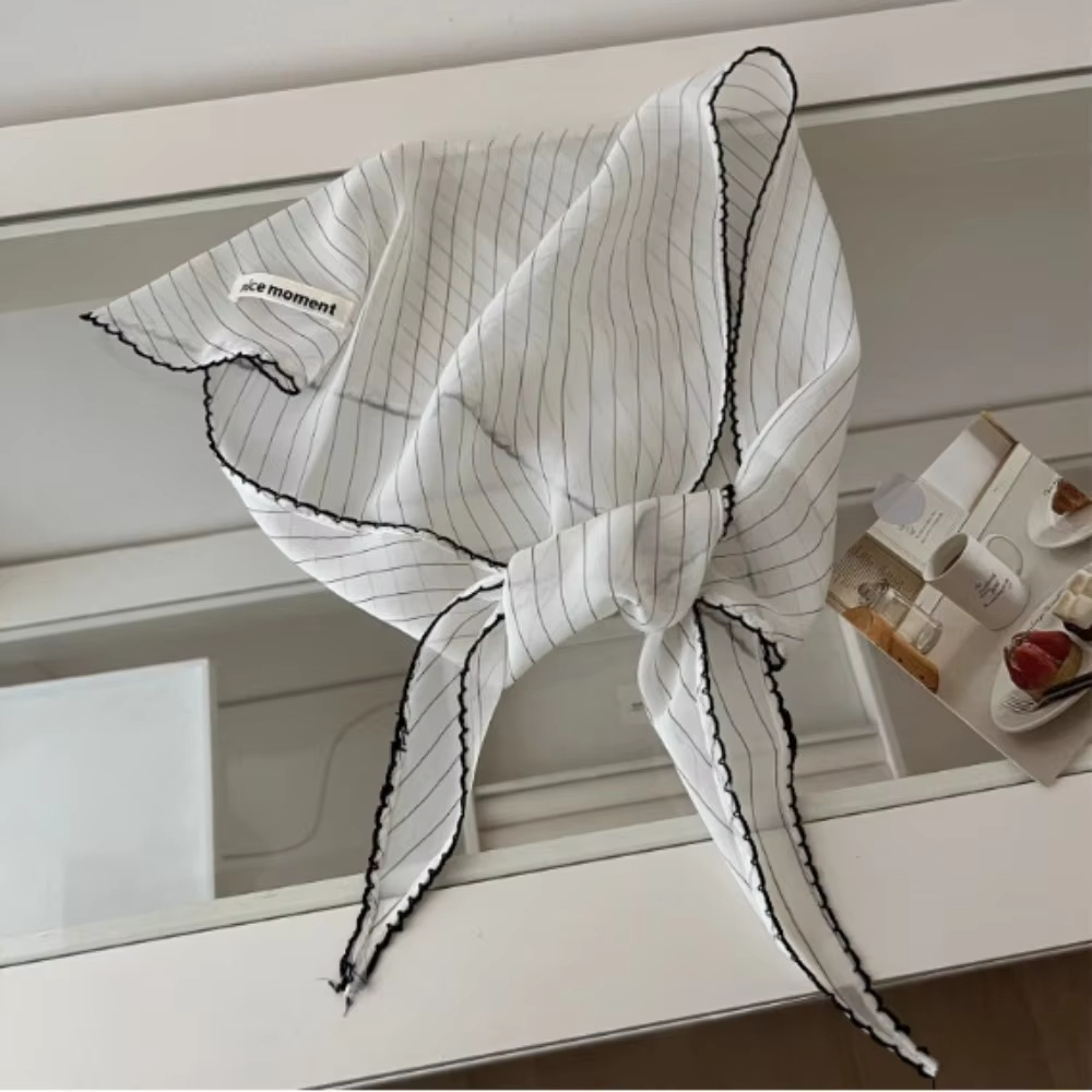 Coréen doux à pois bandeau foulard Turban écharpe mode soie triangulaire bandeau de cheveux mince rayé vacances cheveux écharpe