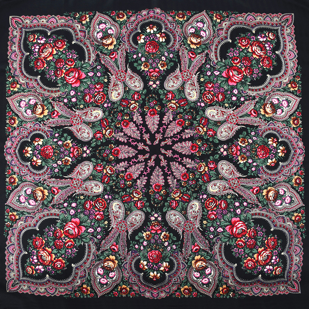 Foulard Carré Russe de Luxe à Imprimé Floral pour Femme, Châle Bandana, Mouchoir, Enveloppe la Tête, Protection Solaire, Voyage, 110x110cm