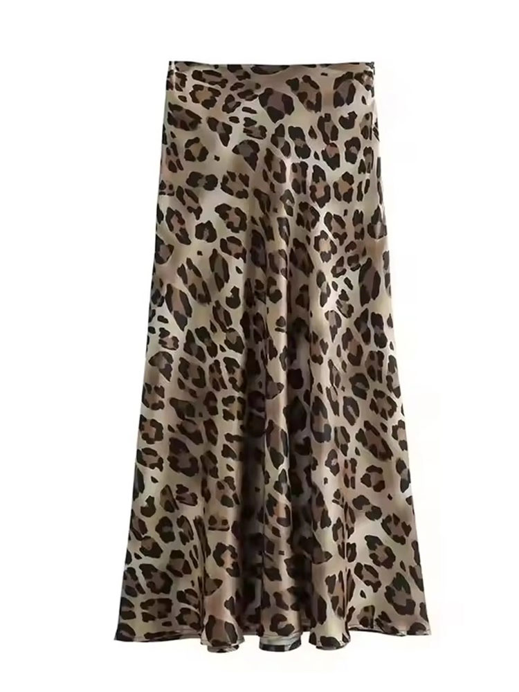 Jupe longue à imprimé léopard pour femmes HH, mode estivale, jupes imprimées en satin vintage, mode vintage, streetwear décontracté, jupes midi