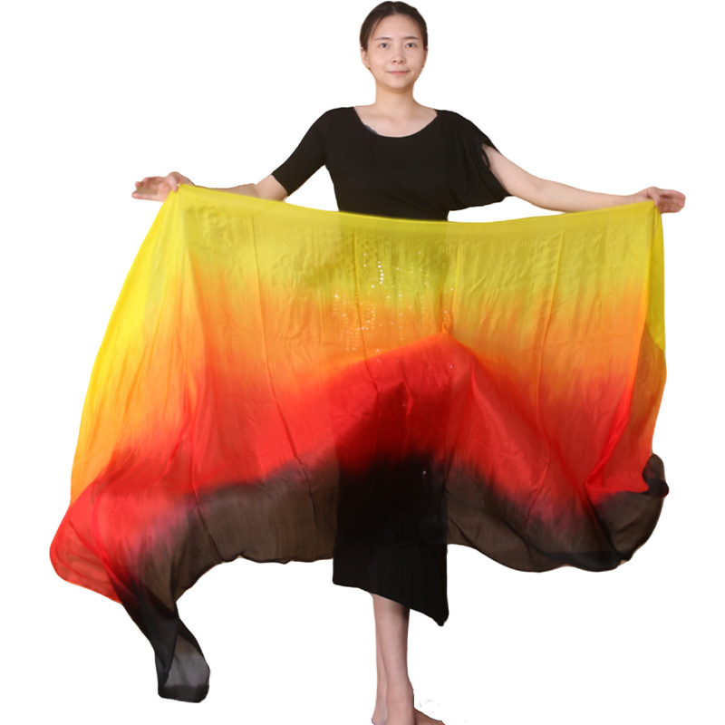Voile de danse orientale en soie dégradé, châles en soie pour femmes, écharpe dégradée de 200cm, 250cm, 270cm pour performance de danse