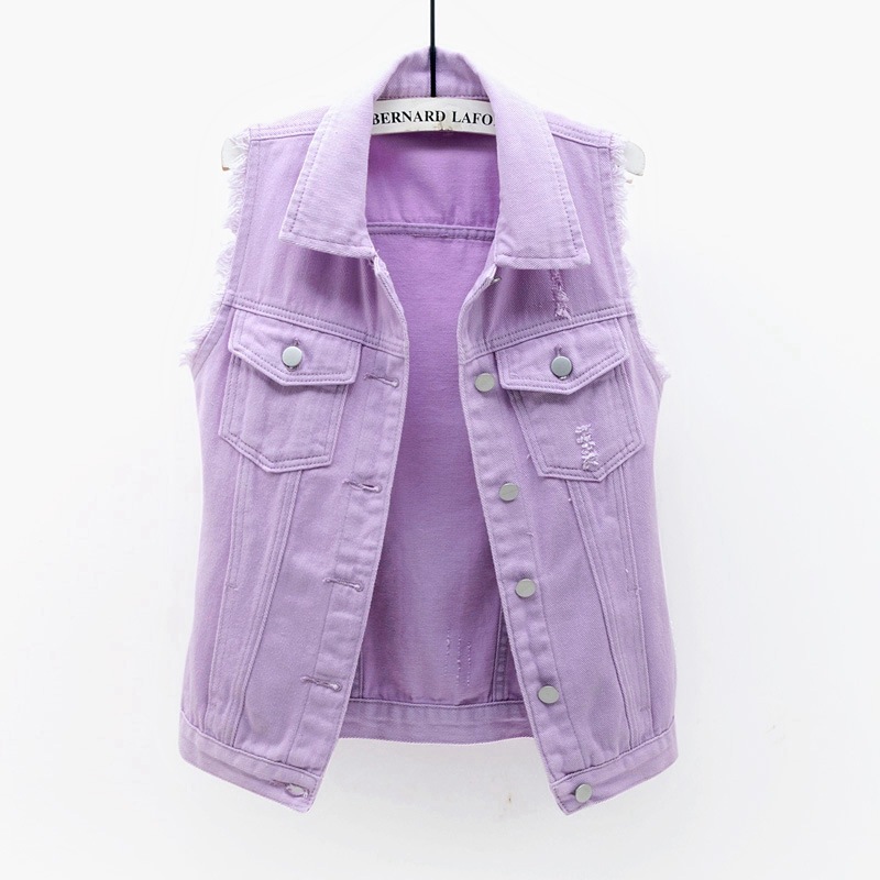 Gilet en jean grande taille 6XL pour femme, sans manches, décontracté, pour étudiantes, en plusieurs couleurs : rouge, rose, violet, jaune, bleu, blanc