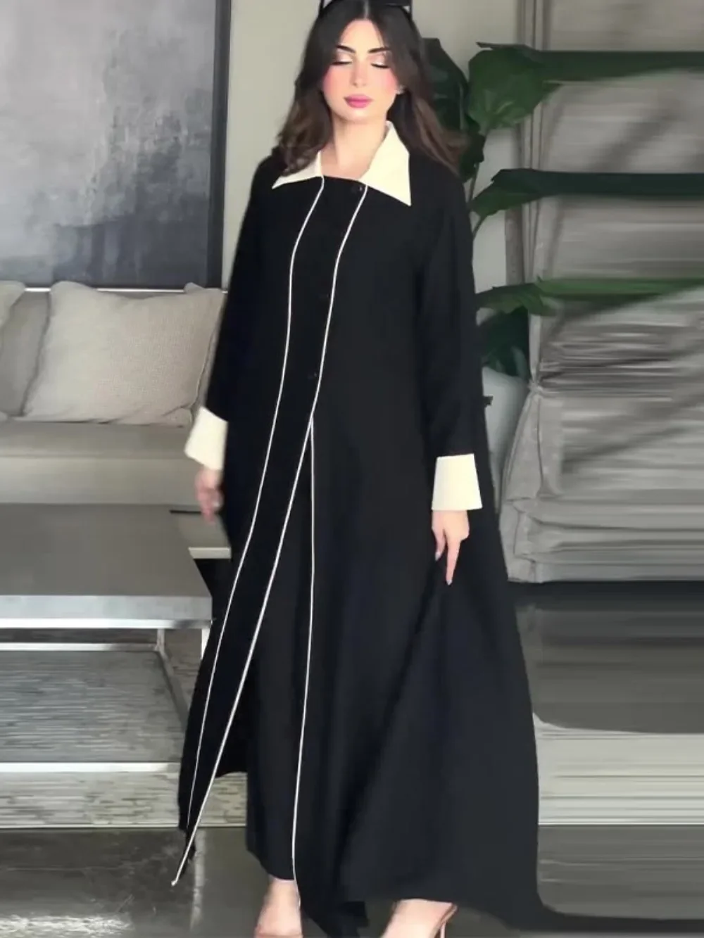 Abaya musulman femmes Eid Trench manteau marocain coupe-vent revers simple boutonnage saoudien arabe vêtements d'extérieur Ramadan Long pardessus Caftan