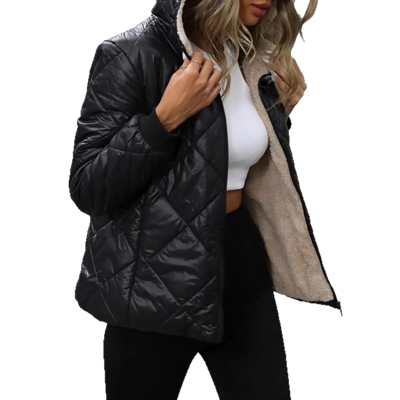 Manteau court à capuche femmes Parkas fermeture éclair à manches longues Cardigan vêtements d'extérieur solide décontracté chaud poche épissé Simple vestes hiver 2025