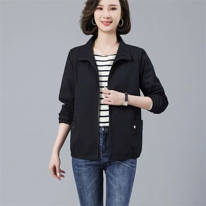 Femmes coréennes col montant fermeture éclair couche de finition printemps automne dames mode manches longues veste femme nouveau ample couleur unie vêtements d'extérieur