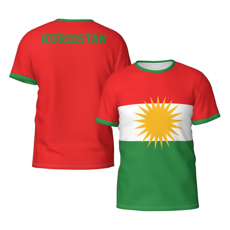 Drapeau kurde imprimé T-shirt pour hommes Football Sport rue décontracté à manches courtes col rond t-shirts course été mode kurds T-shirt haut