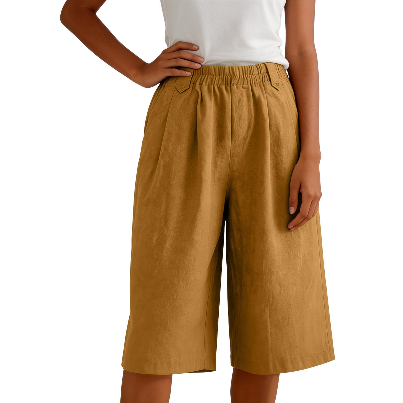 Culottes amples taille haute pour femmes, pantalon capri décontracté à taille élastique, pantalon uni avec poches, short d'été pour le bureau