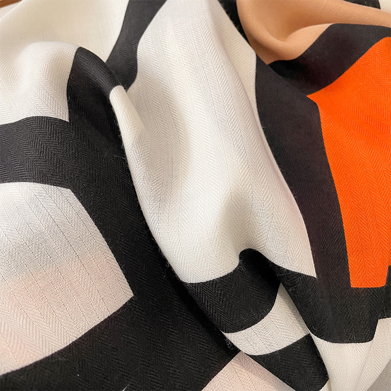Foulard Carré Géométrique en Coton pour Femme, Petit Mouchoir, Sac à Dos, Hijab, 90x90cm