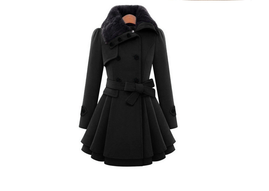 Manteau en laine pour femme 2026 Nouveau manteau en laine ajusté mi-longue à double boutonnage épaissi avec ceinture Vêtements pour femme
