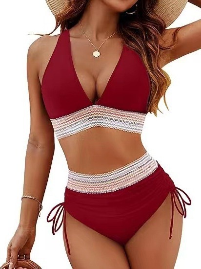 Maillots de bain bikini pour femmes 2026 – Maillot de bain moulant dos nu couleur unie sexy décolleté en V profond – Vêtements de bain pour femmes