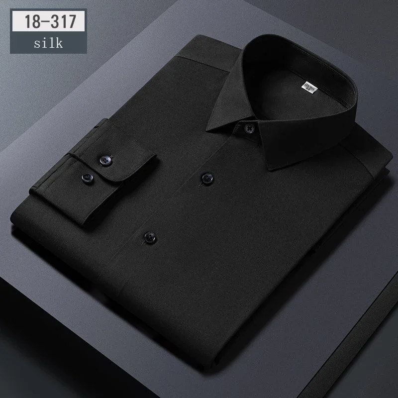 Chemises de luxe en soie de haute qualité pour hommes, coupe ajustée, chemise formelle à manches longues, chemise blanche douce, vêtements de bureau en soie