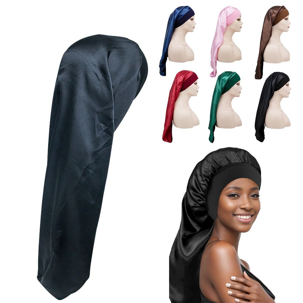 Accessoires en satin, bonnet de sommeil long avec bandeau à nouer, soins capillaires, chapeau de nuit, enveloppe de bord, écharpe pour cheveux tressés bouclés