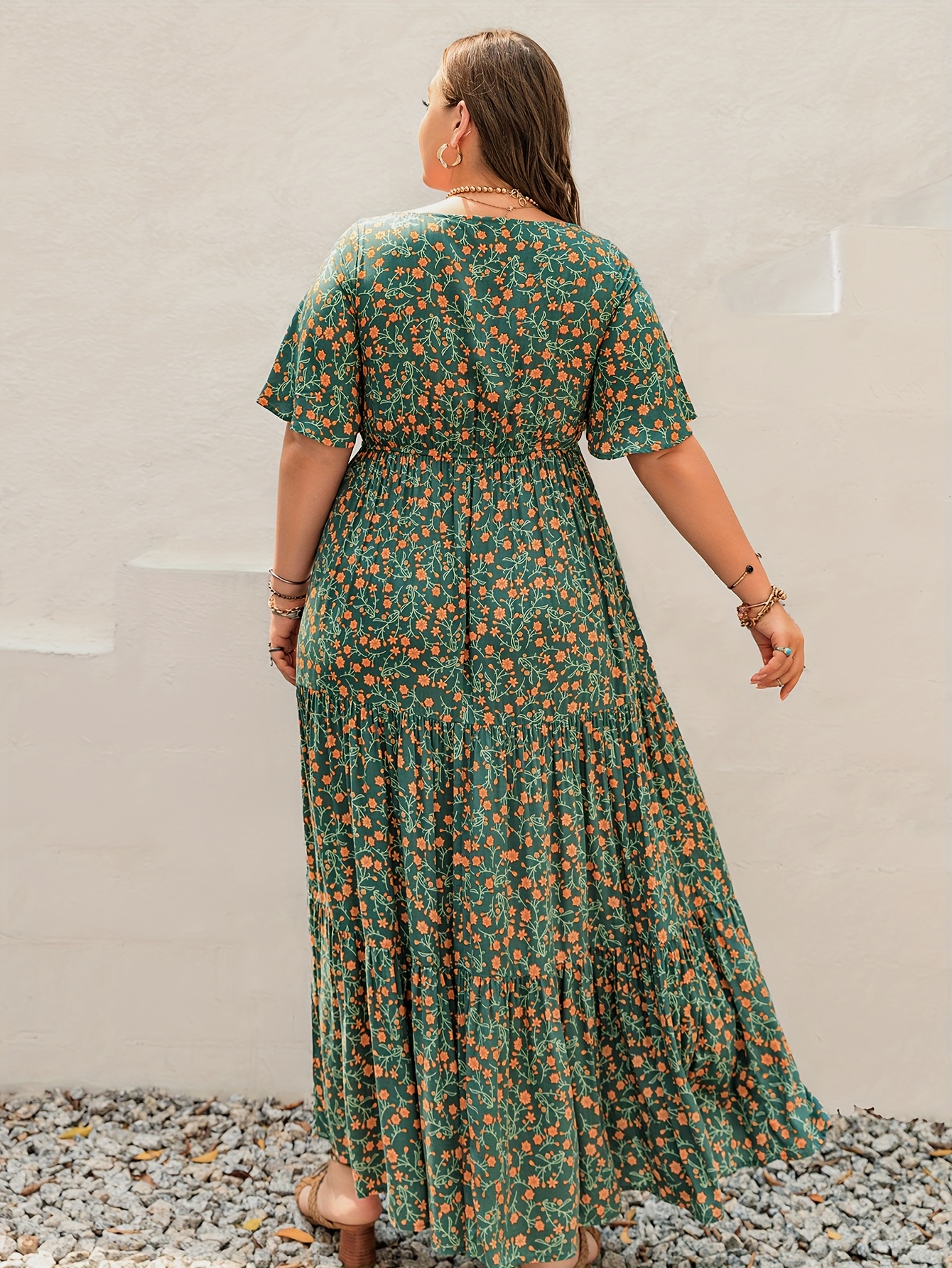 Robe longue bohème grande taille pour femme, col français, imprimé ajustable à nouer, style chic bohème