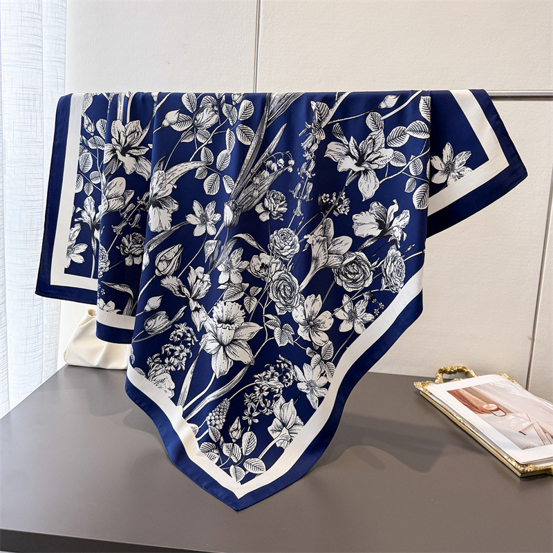 Foulard carré de luxe en soie 90x90cm pour femme, châle imprimé tendance, élégant, doux et soyeux, bandana, hijab, foulard pour dames