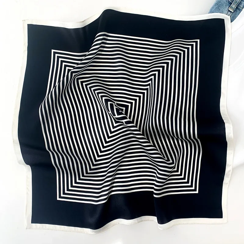 Foulard de cou rayé noir et blanc pour femme, marque de luxe, 100% naturel, injBandana, doux, petit carré, sous la présidence, SD0085