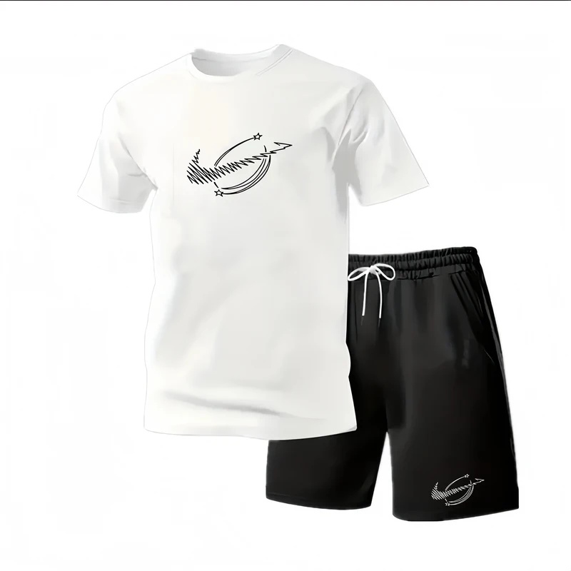 Nouvel ensemble de vêtements de sport d'été pour hommes, t-shirt à manches courtes et short, deux pièces, respirant et à séchage rapide, vêtements décontractés.