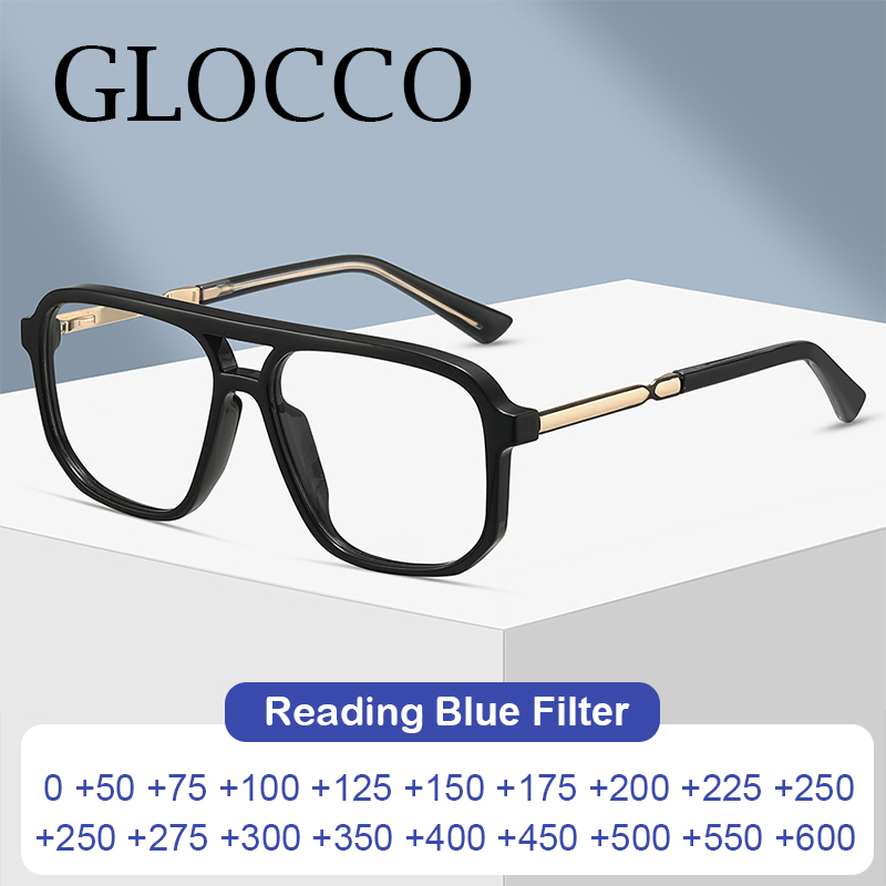Lunettes de lecture carrées pour femmes et hommes, Design de marque à la mode, Double pont, Anti-lumière bleue, lunettes de Prescription