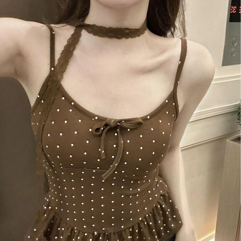 Hauts pour femmes, mode estivale décontractée, à pois et couleur unie, style jeune et élégant, coupe ajustée et amincissante