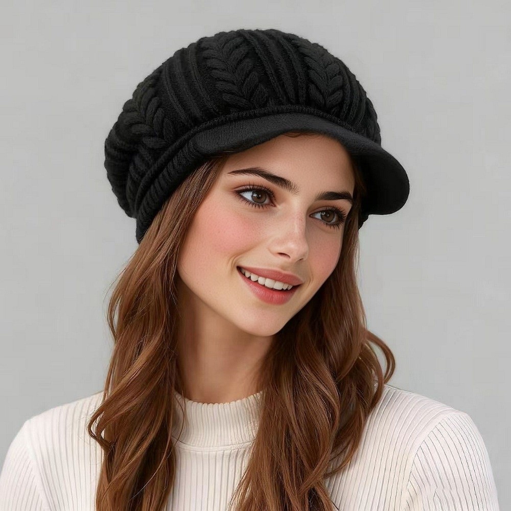 Béret d'hiver décontracté pour femme, épaissi, protection des oreilles, bonnet en laine tricoté, chaud, coupe-vent, pour le ski et les activités de plein air