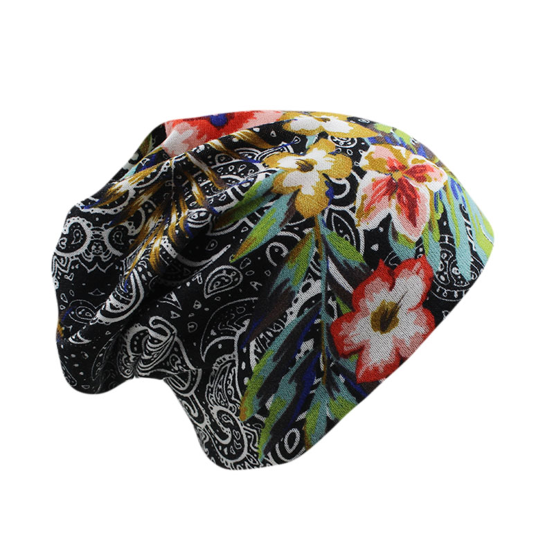 Mode nouvelles femmes printemps chapeau fille bonnets décontractés Skullies coton casquettes florales dame écharpe chapeaux deux utilisé femme Gorros chapeaux