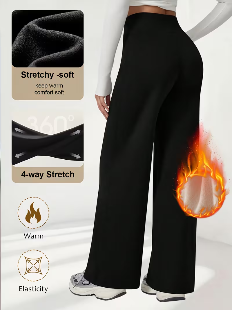 Pantalon à jambes larges en peluche chaud hiver pantalon droit taille haute ski en plein air Jogging ou exercice hiver pantalons et capris pour femmes