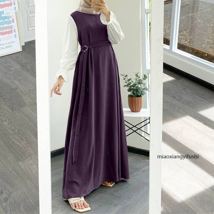 Robe Abaya à manches volantées pour femme musulmane col rond de haute qualité avec ceinture libre vêtements islamiques vêtements islamiques nouveau design