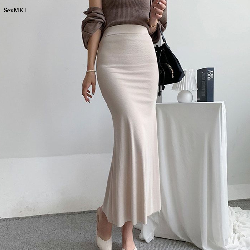 Jupes longues élégantes d'été pour femmes, mode taille haute élastique, style coréen Y2K, vêtements décontractés, jupes mi-longues roses et noires pour femmes