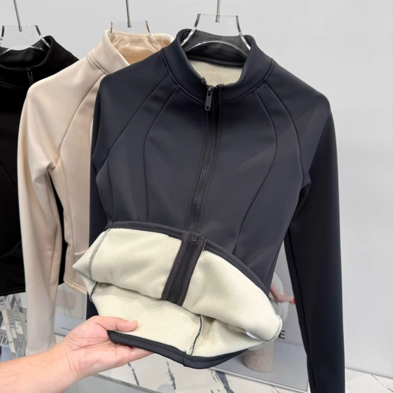 Veste de sport pour femme doublée polaire, col montant thermique, idéale pour le yoga, la course, le cyclisme, la gym et l'entraînement – Collection Automne Hiver