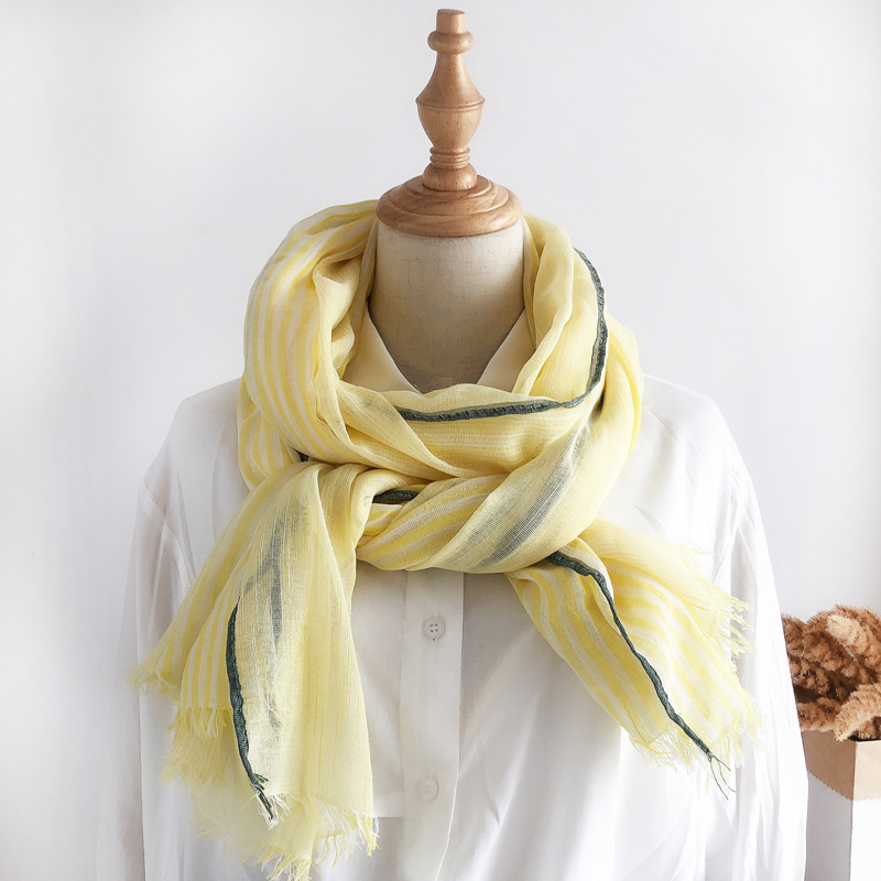 Écharpe fine Mori pour femmes, châle en coton et lin, couleur assortie, Version coréenne, polyvalente, mode littéraire et rétro, nouvelle collection