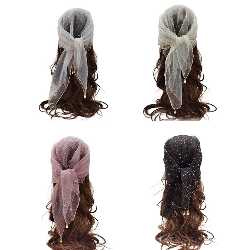 Foulard carré respirant en soie orné de strass, couleur unie, fin et tendance, pour femme, protection quotidienne, très populaire