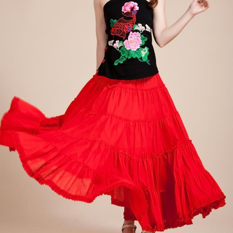 Jupes longues plissées en coton style bohème pour l'été, taille élastique, patchwork, pour femmes