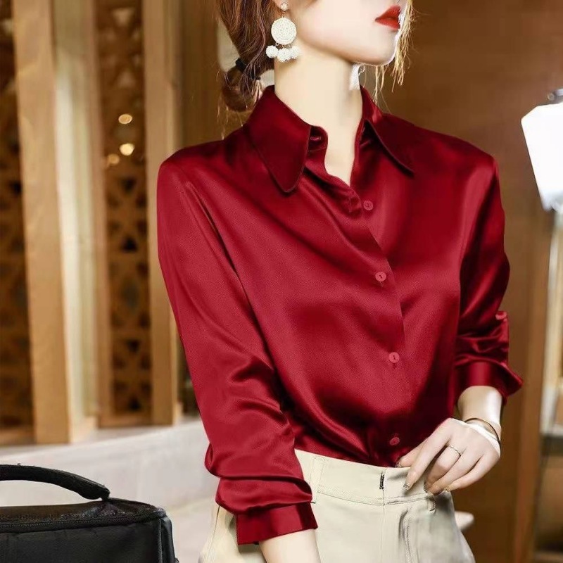 Chemise en satin à manches longues pour femmes, chemisiers décontractés élégants, vêtements féminins minces, chemises de bureau, tendance estivale, mode