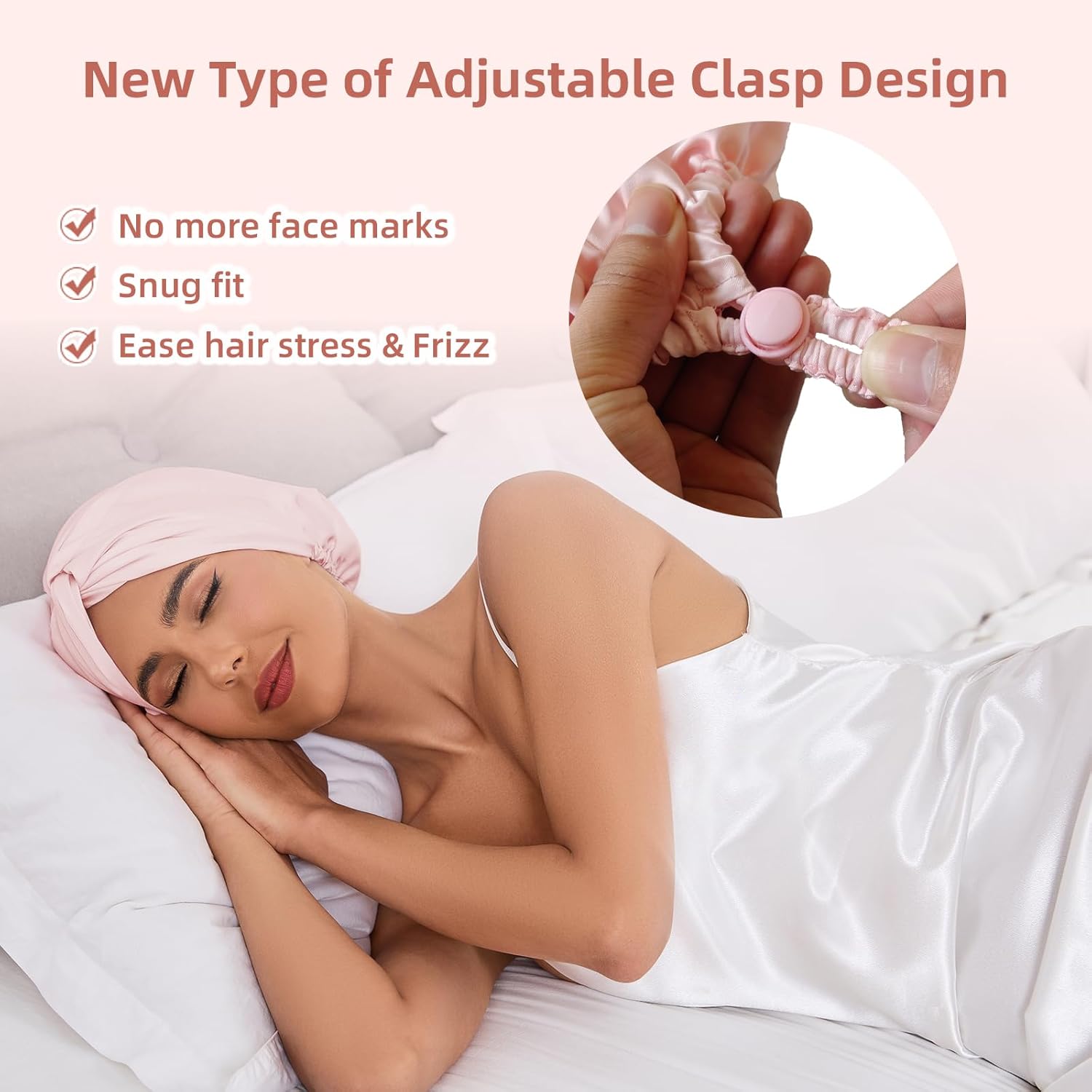 Bonnet de nuit ajustable en satin de soie pour femmes, double couche, enveloppe capillaire en soie pour dormir (femmes et hommes), pour cheveux bouclés et naturels, taille S