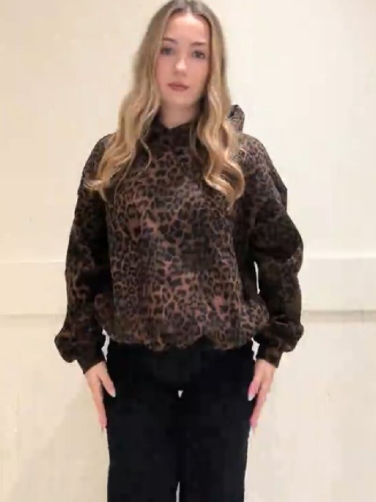 Sweat à capuche élégant et chic à motif léopard, pull décontracté vintage et tendance pour femmes, tenue de rue décontractée et à la mode pour l'automne.