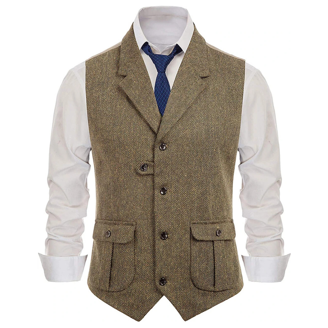Gilet kaki à chevrons pour hommes, bouton unique avec revers, pour mariage, Banquet, bureau, travail quotidien, costume pour hommes