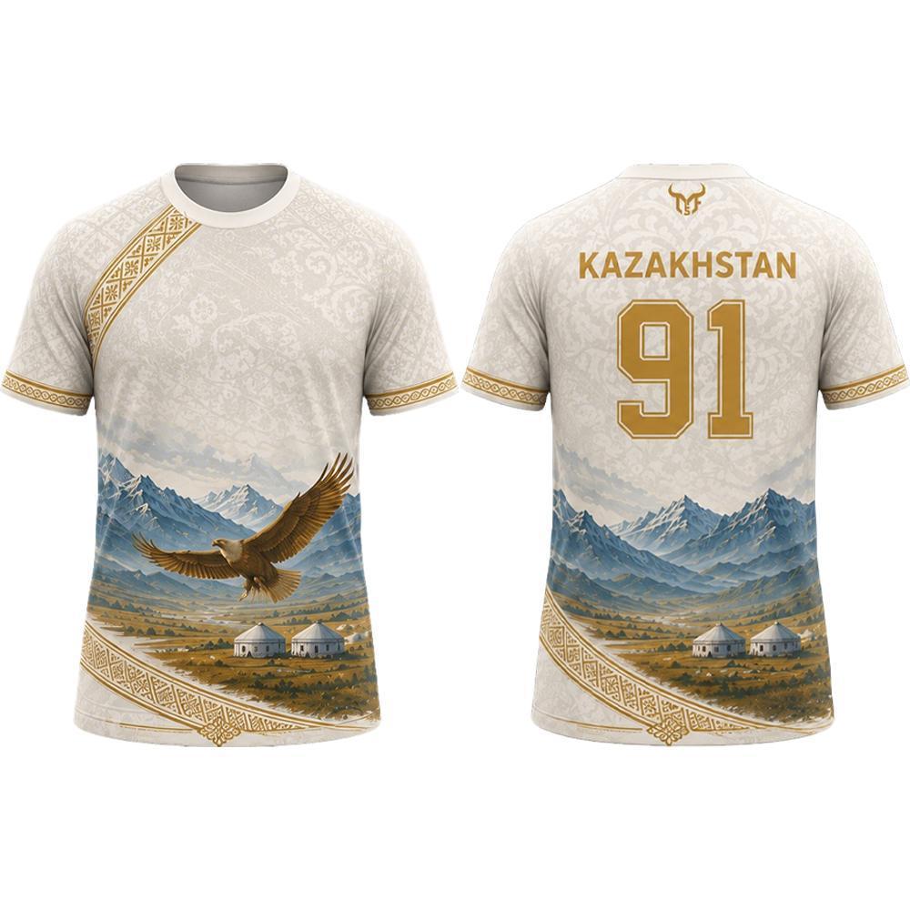 T-shirt de football imprimé style ethnique kazakh, maillot de football respirant et à séchage rapide pour sports d'été en plein air, haut décontracté unisexe