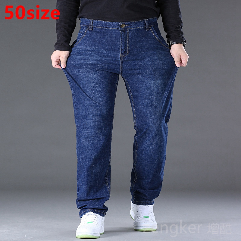 2026 printemps automne jeans élastiques hommes grande taille lâche grande taille droite mince type pantalon baggy jeans 46 48 50 52 jeans hommes