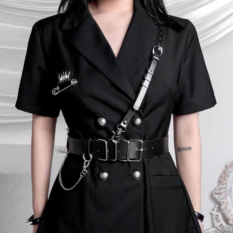 Nouvelle ceinture chaîne détachable style punk coréen pour hommes et femmes, en cuir PU noir, harnais, ceinture corset gothique, accessoires de ceinture de taille