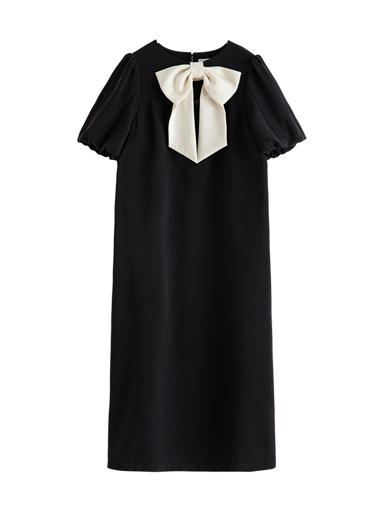 FSLE-Robe noire à nœud papillon pour femme, petite tenue française décontractée, nouvelle collection été 2023