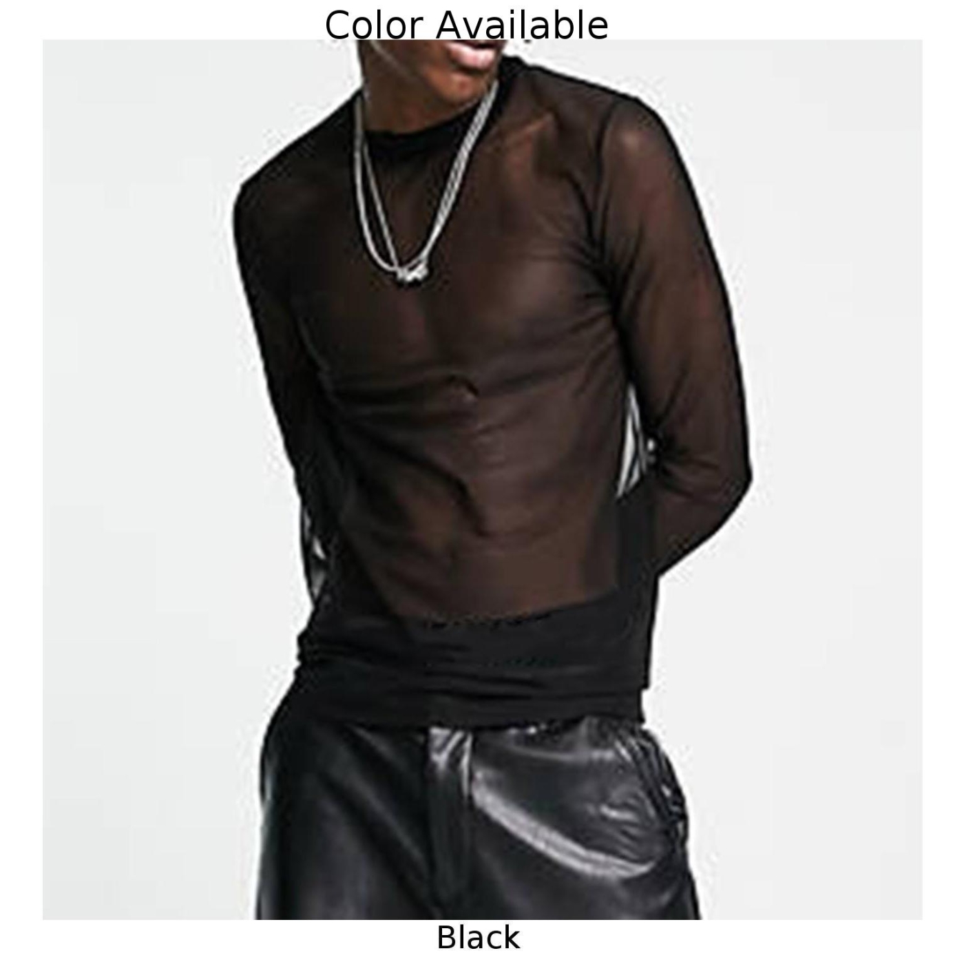Vêtements pour hommes Sexy Transparent solide noir maille à manches longues T-Shirts Muscle sport fête Clubwear hauts t-shirt pour hommes