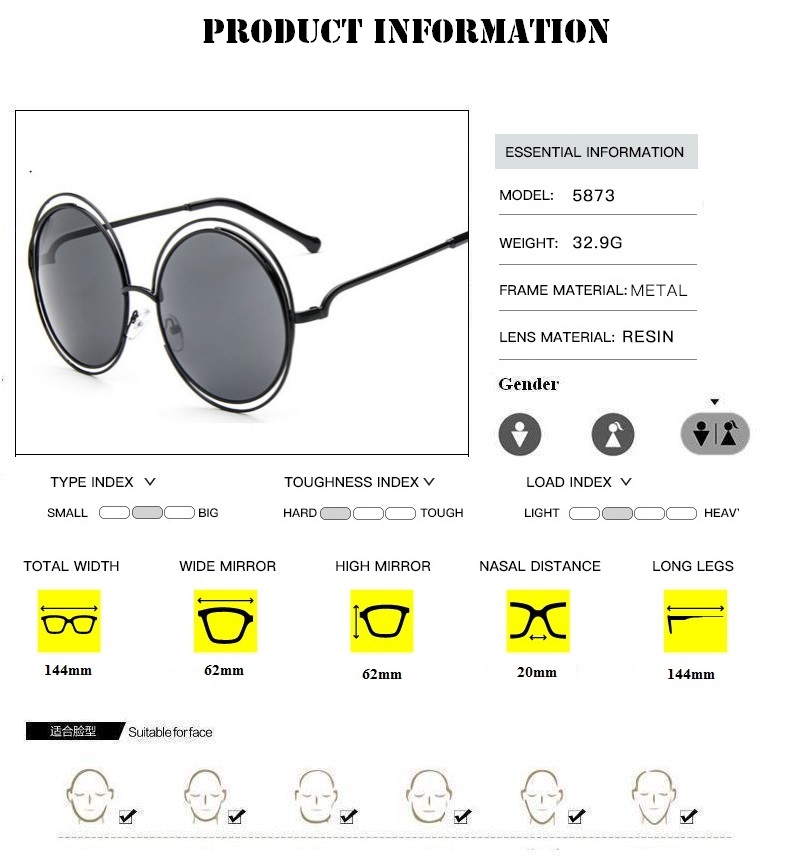 Lunettes de soleil vintage rondes surdimensionnées pour femme, monture métallique de marque, style rétro cool