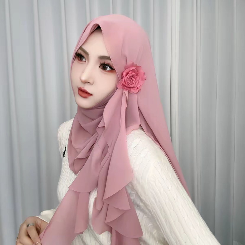 Rose Applique Design mousseline de soie musulman automne nouvelles enveloppes féminines Hijab