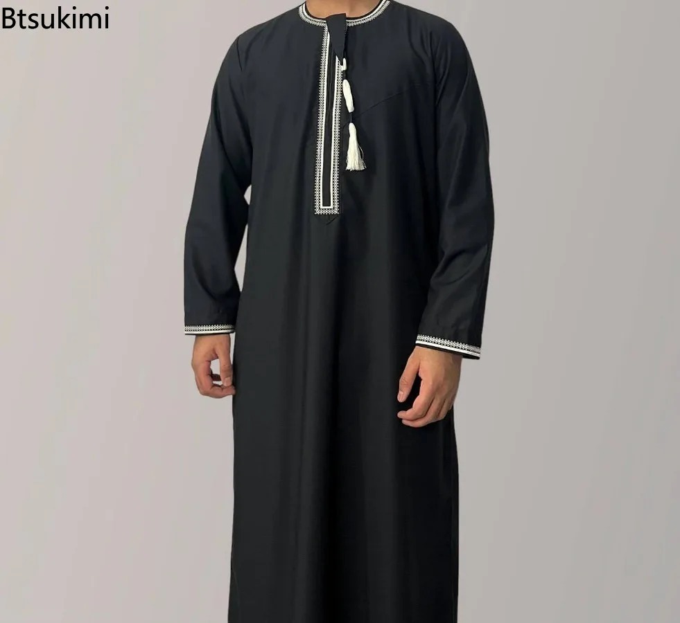 Robe Abaya à manches longues pour hommes musulmans 2026, Daffah Jubba Thobe Pakistan Arabie Saoudite Kaftan Vêtements islamiques Robe de prière Afghane