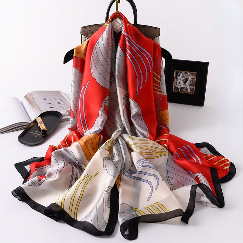 Écharpe en soie de printemps pour femme, châle à imprimé floral de créateur, foulard de luxe, couvre-chaussons de plage d'été, longues écharpes 180 cm
