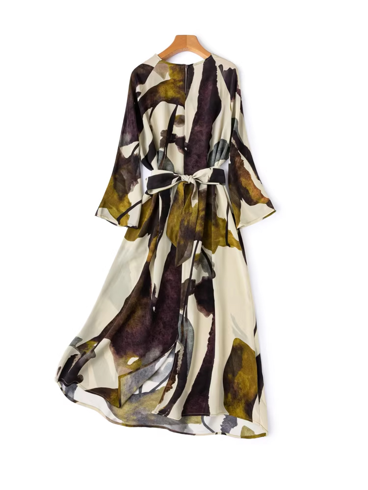 SuyaDream, robes imprimées pour femmes, 100% soie véritable, col en V, ceintures, robe mi-longue élégante, vêtements printemps-été 2026
