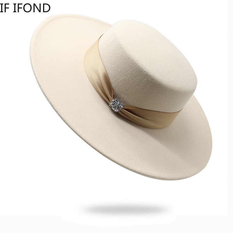 Chapeau Fedoras en Satin Feutré Blanc pour Femme, Casquette Élégante pour Banquet, Robe de Soirée Formelle, Bord de 10cm de Large, Église