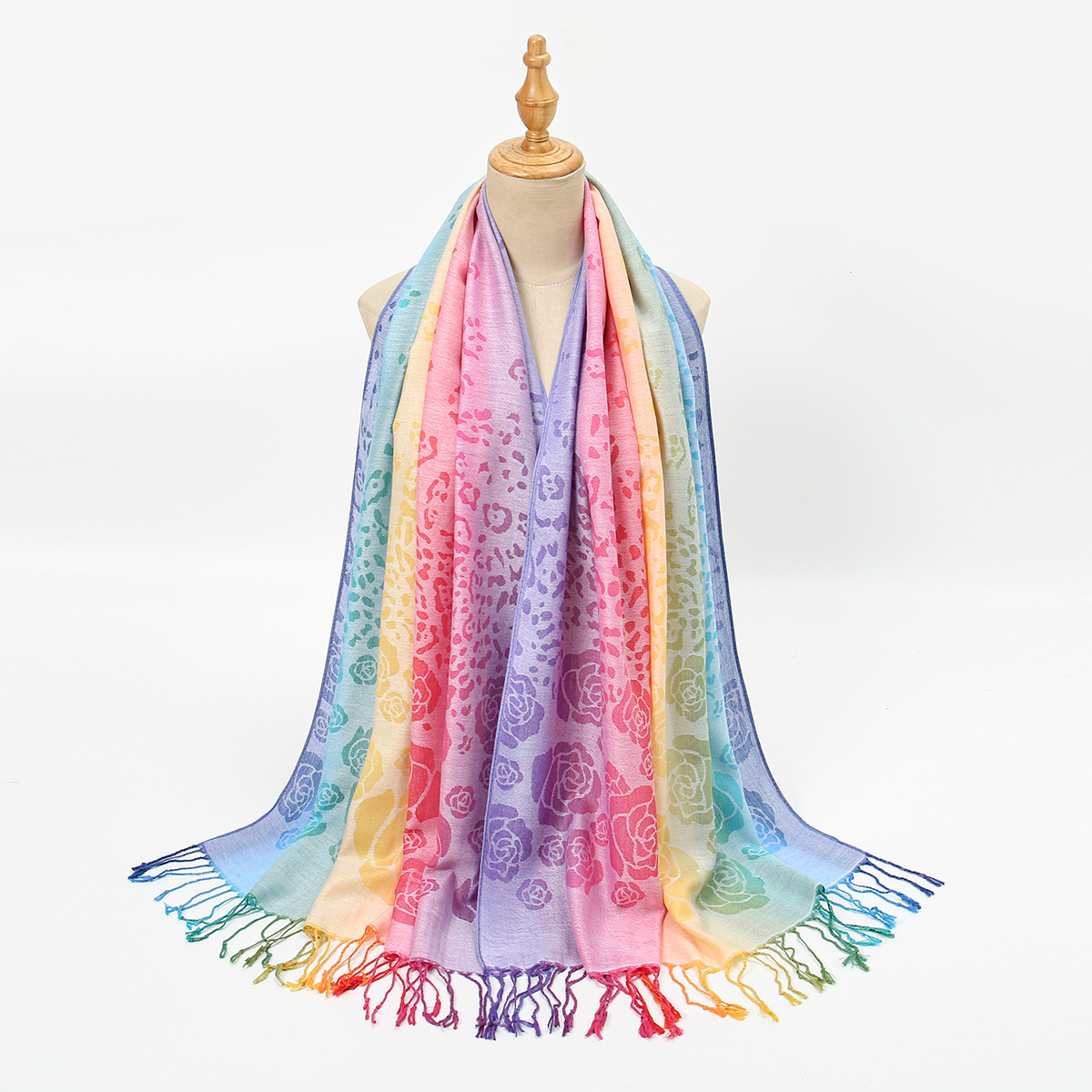 Nouveau Rose broderie Hijab écharpe pour femmes musulmanes cravate-teinture couleur Long châle avec des glands Islam chapeaux Mujer foulard silencieux