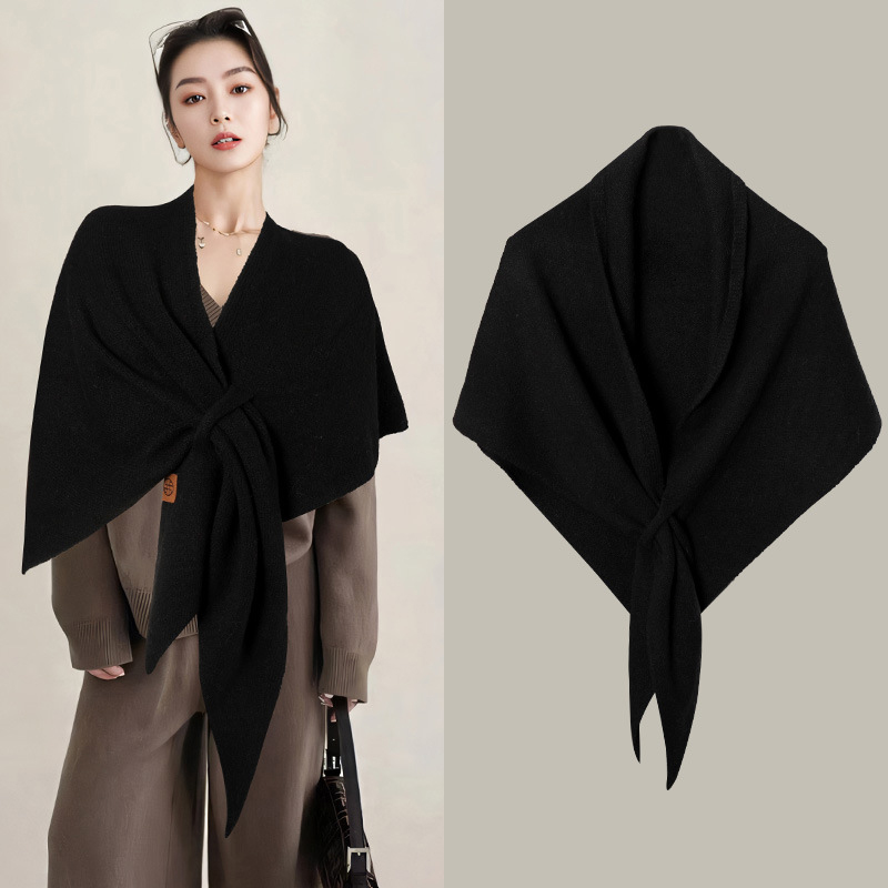 Châle triangulaire en laine mélangée pour femme, Version coréenne, épais avec une épaule chaude tricotée, nouvelle collection automne et hiver