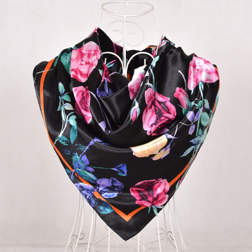 BYSIFA – foulard en Satin de soie Pure bleue pour femme, grand carré, élégant, musulman, Design Floral de marque, nouvelle collection
